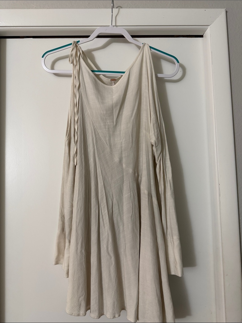 Free People One-Shoulder Cream Braided-Tie Dress